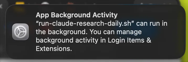 macOS notification about background activity