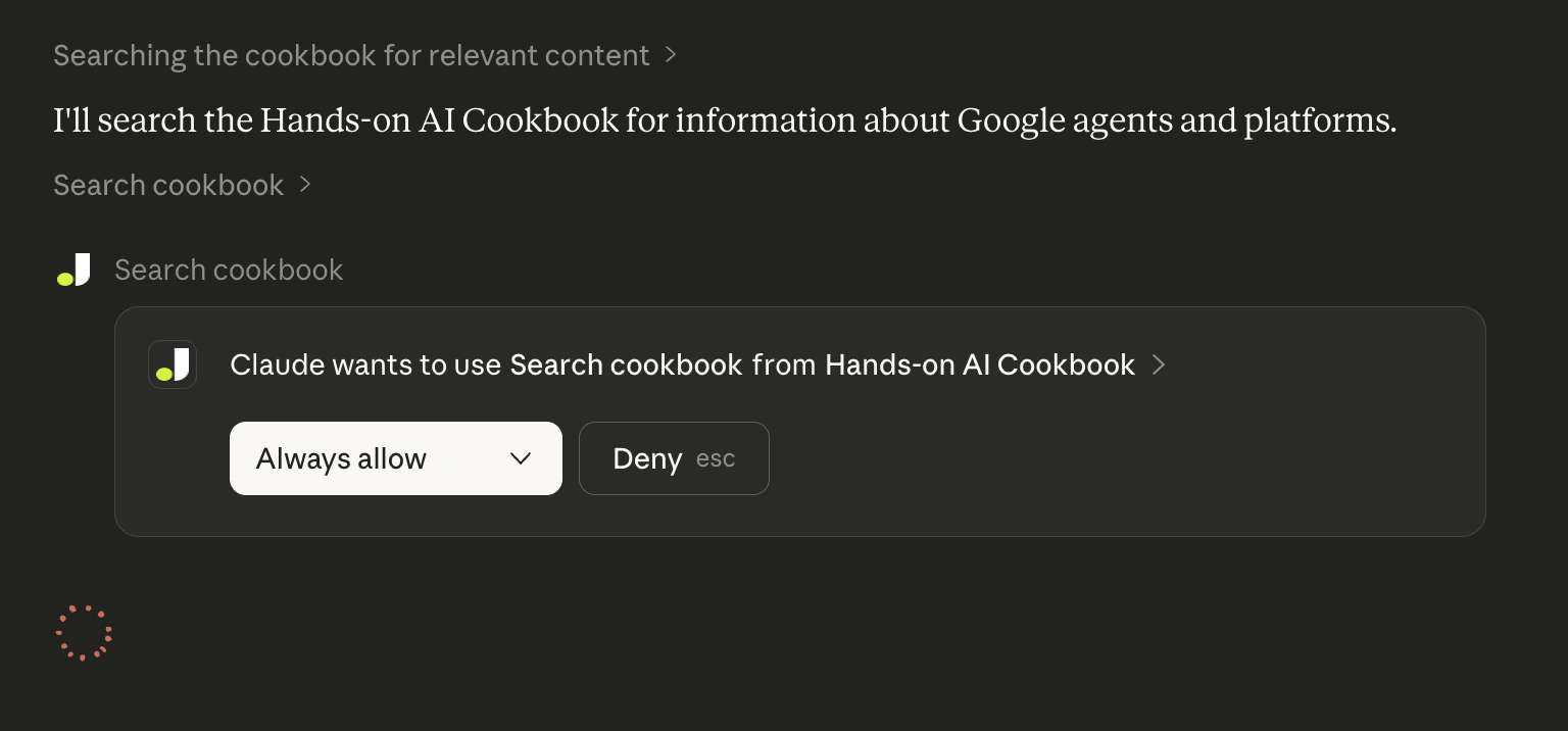 Claude permission prompt asking to allow Search playbook from Hands-on AI Playbook